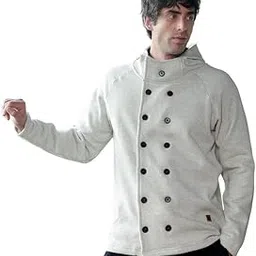 campus sutra Men Jacket | Standing Hood Collar, Long Regular Sleeves | Button, Curved Hem | Solid Fleece | Knitted Fabric For Casual| Cloud Grey-picture-42