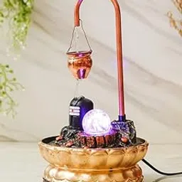 CRAFT SMITH Metal Decorative Shivling Tabletop Water Fountain with LED Crystal Ball (19.5 x 19.5 x 34.5 CM : Copper Color | Weight - 720 Gram)-image-69