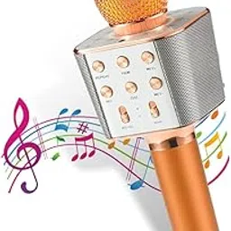 Pick Ur Needs Karaoke Mic for Singing Wireless Bluetooth Microphone Connection Player Speaker 2-in1 with Recording + USB+FM (Copper Boom)-picture-12