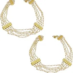 INDIA - Traditional Pearl & Gold Plated Brass Chain 5 layer Payal for Women & Girls Delicate Antique Gold Plated Anklets Indian Paajeb Golusu boho jewelry Delicate Chain Set of 1 Pair-image-11