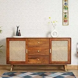 TGF Furniture Store Mid-Century Modern Sideboard Cabinet – Solid Wood Storage Unit with Cane Doors and 3 Drawers – Retro Style Buffet Table for Living Room, Dining Room, or Hallway-picture-21