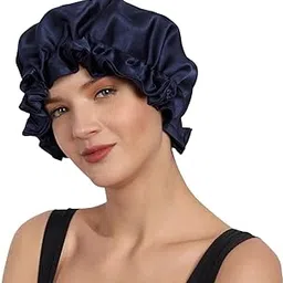 Mueras Satin Silk Hair Bonnet Reversible Sleep Cap with Adjustable tie Band for Women or Girls Pack of 1 (Royal Blue)-picture-40