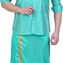prakasam cotton Mens Art Silk Wedding Set/Art Silk 8 Mulam (8-Yard) Dhoti and Stitched Shirt for mens-picture-23
