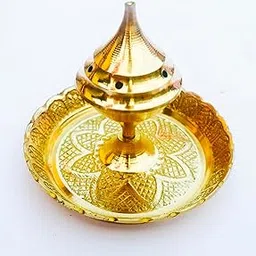 Traditional Brass Pooja Incense Holder with Decorative Base, Gold Plated, Ornate Design, Religious Prayer Dhupdani, 5 Stick Agarbatti Stand-picture-28