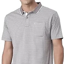 classic polo Men's Half Sleeve Grey/White Polo Neck Authentic Fit Striped Cotton Tshirt-picture-19
