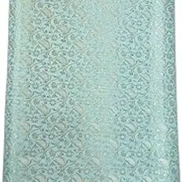 Banarasi Brocade Fabric, Light Blue with Silver Floral Pattern, 1 Metre Blouse Material-picture-15