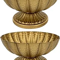 Bosreroy 2 Pcs Golden Compote Bowl for Centerpieces, Metal Pumpkin Vase for Weddings, Christmas, Parties, 7.4 X 3.9 in-image-55