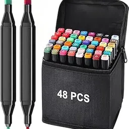 VYOM TRADING 48 PCS Dual Tip Alcohol-Based Markers Set – Fine & Chisel Tip Art Markers with Carrying Case – Vibrant Permanent Colors for Sketching, Drawing, Adult Coloring, Illustration-picture-44