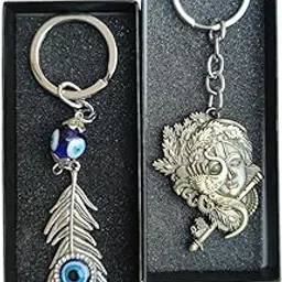 Combo Of Krishna And Feather Charm Evil Eye Lucky Keychain For Bike | Car Gifting With Key Ring Anti-Rust-picture-29