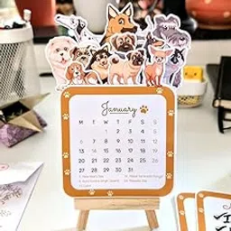 Desk Calendar 2025 with holidays | Calendar + Easel stand + Magnetic Erasable marker + 2 Note cards | Nov - Dec 2024 included | 6 in x 4 in | Cute Dog theme | Ideal for gifting-image-6