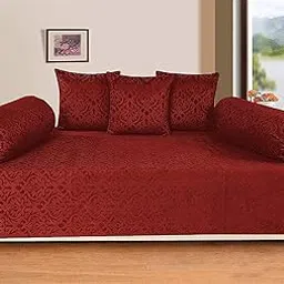 Premium Velvet Diwan Set - Bedsheet, 2pc Bolster Cover with Dori and 3pc Cushion Covers Large Set of 6 Pieces (Maroon)-picture-24