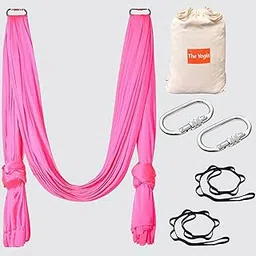 The Yogis Aerial Yoga Hammock Aerial Yoga Swing for Antigravity Yoga, Inversion Exercises, Improved Flexibility & Core Strength - With 2 Extension Straps, 2 Carabiners & 1 Cotton Bag | Pink |-image-78