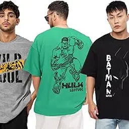 leotude Men's Cotton Oversized Fit Half Sleeve Oversized Printed T-Shirt, Round Neck Longline Drop Shoulder | ful Printed Combo T-Shirt (Pack of 3)-picture-50
