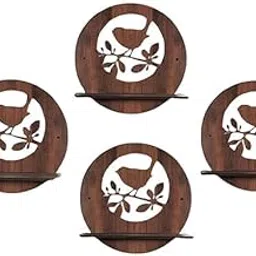 Exotica Attire Wall Mounted Birds Shelves for Living Room, Bedroom, Kitchen, Pooja Room & More - No Drill, Adhesive Wood Shelf, Corner & Book Shelves, Set of 4, Wall Decor Items-picture-38