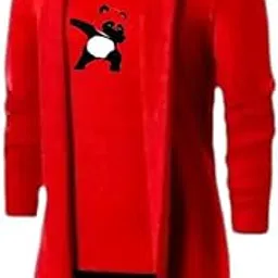 dublly Red Mens Shrug with Dabbing Panda Print | Funky Trendy Open Cardigan-picture-51