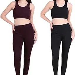 geonix Women’s High Waist Tracksuit | Workout Set Fitness Gymwear Top & Bottom Set | Activewear Yoga Outfit | Leggings Bra Set for Sports/Running/Exercise (IN, Alpha, L, Regular, 2, Black-Wine)-picture-18