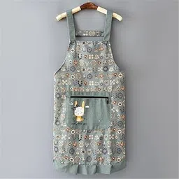 Floral Print Kids' Apron with Bunny Pocket Design, Pink and Sage Green, any 1 -Pack(random)-picture-11