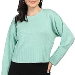 chkokko Women's Wool Blend Winter Wear Crop Drop Shoulder Round Neck Sweater-picture-13
