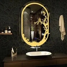 PRINCE ART LED Mirror Glass Bathroom Wall - Decorative Led Mirror with Touch Sensor Lights Cabinet Vanity Wall Design Darpan Full Length for Home (18x24 Inch Rectangle DH7) image 1