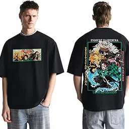 three times 5 Demon Slayer Graphic Anime Tees | 100% Cotton 240GSM Round Neck | Half Sleeve | Oversized Fits T-Shirt for Men and Women-picture-49