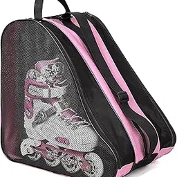 SAVIAURA Roller Inline Skate Sports Bag - Breathable Mesh Panel, 3 Compartments, Easy Carry Handle for Skating Gear (Pink)-picture-24