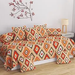 Gurnoor| Soft Microfiber Diwan Set Covers 8 Pieces, Arrow Printed Diwan Set (1 Single Bedsheet, 2 Bolster Covers, 5 Cushion Covers) (Orange)-picture-10