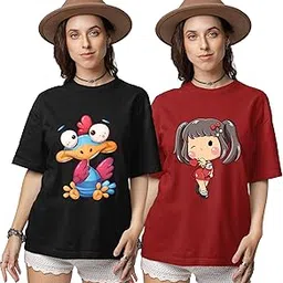 reifica Pure Cotton Half Sleeve Loose Fit Oversized T Shirts for Women/Girls Combo Pack of 2-picture-48