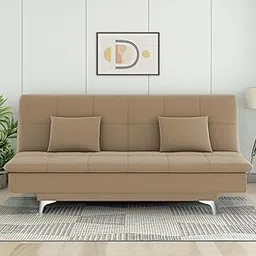 Adorn India Premium New Aspen 3 Seater Sofa Cum Bed 4X6 Velvet Suede with 2 Cushions (Color Camel) and Suitable for All Indoor, with 3 Years Warranty-image-10