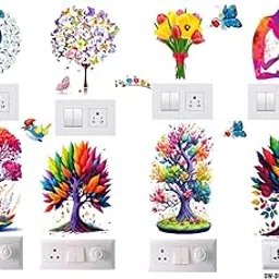 Switch Panel Self-Adhesive Floor Stickers for Wall - Love & Natural Theme Pack of 7, Decorative Socket Stickers, Plug & Socket Stickers for Switches, Home Decor Item- Multicolor-picture-14