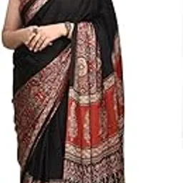 black beauty king Women's Ajrakh Printed Modal Silk Natural Gajji Silk Soft Saree & Blouse(Unstitched)-picture-50