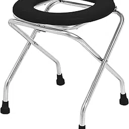 NEOSAFE Stainless Steel Premium Folding Shower Bathing Room Commode Stool Indian Toilet Seat for Elderly Disabled Man and Pregant Women Support Safe Chairs (Black)-image-2