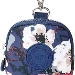 Bag in Mini Coin Purse Pouch with Zipper and Keychain Clip – Small Travel Wallet for Coins, Earbuds, Keys – Compact 10x10x2cm Square Organizer for Women (Blue Flower)-image-3