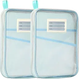 Eletree A4 Mesh Zipper File Folder Organizer–3-Layer Waterproof Document Bag with Handle & Label Pocket, Portable Transparent Pouch for Office, School, Students, Books & Paper Storage (Blue, 2) image 1