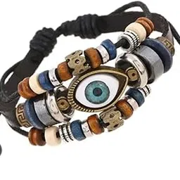 meenaz Bracelets for Men Boys Black Leather Bracelet for Men Magnetic-Clasp Leather Mens Evil eye Bracelets for Men | Stylish Combo Silver Stainless Steel Birthday Gift Anniversary Husband -406-picture-38