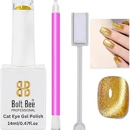 Brille Bee 9D Cat Eye Gel Nail Polish with Magnet Set – Glossy Finish, Quick Drying, Non-Chipping & Non-Smudging, 14ml (2 IN 1 Gold, 14ml)-image-33