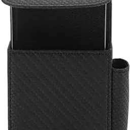ELBME Leather Cigarette Box Case, Cigarette and Lighter Holder Fine Workmanship Woven Pattern Multifunctional Clip on Lid for Traveling (Black)-picture-51