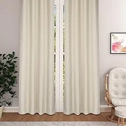 Set of 2 Pcs Premium Jute Natural Feel Fabric Solid Cream Color Room Darkening Eyelet Door Curtain, 2 Pc Door Curtain 7ft-picture-23