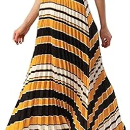 u&f Women Accordion Pleats Maxi A-Line Skirt-picture-32