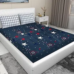 RD TREND® Presents Luxurious Supersoft Cotton Feel 210 Tc (100x108 Inch) bedsheet for Double Bed King Size with 2 Pillow Covers Size 18x28 Inch Color- Navy Blue Pattern-Star-picture-20
