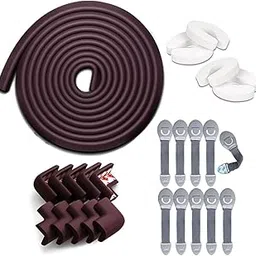 Kids Station Baby Safety Kit- 5 Meter Safety Strip + 8 Corner Guards + 4 Door Stoppers + 10 Child Safety Locks for Drawers, All-in-one Baby Proofing Kit (5 Meter Edge Protector Kit (Brown + Grey))-picture-35
