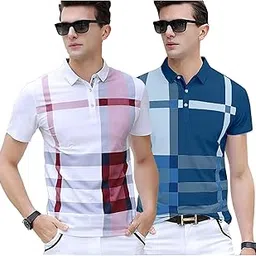 ausk Men's Polo T-Shirts || Printed Polo Tshirt (Pack of 2) (Color-Mustard:Blue)-picture-37