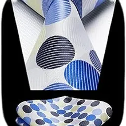 hisdern SetSense Men's Polka Dot Jacquard Woven Tie Necktie Set 8.5 cm / 3.4 inches in Width Beige / Blue-picture-29