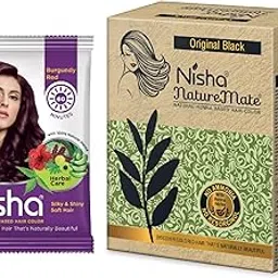 Nisha Hair Colour for Women Burgundy Hair Colour 15g Pack of 10 & Naturmate Heena-Based Hair Color 60g Original Black, 100% Grey Coverage, Henna, Silky, Strong & Shiny Hair-image-3