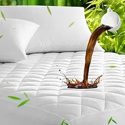 UNILIBRA Twin Mattress Pad Waterproof Rayon Made from Bamboo, Fitted Deep Pocket Mattress Cover fits 6''-19'', Breathable Quilted Mattress Protector, White-picture-50
