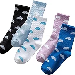 totka Cloud Pattern Crew Socks, 5 Pairs, Moisture Wicking, Anti-Odor, Breathable Stretchable Design, Multiple Colors-picture-42