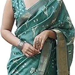 mirchi fashion Women's Silk Blend Block Printed Saree with Blouse Piece-picture-24