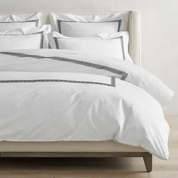 The Tangerine Store 3-Piece Linen Cotton Mix Duvet Cover Set (104x100 inches) - California King Size, White with Black Embroidered Edge - Four Corner Ties, Pre-Washed Fabric, Hidden Zipper Closure-picture-12