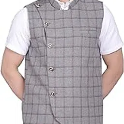 clothink india Men's Tweed Bandhgala Wool Festive and Casual Nehru Jacket Vest Waistcoat (SOLID RED, BLUE, GEAY, CHECKS GRAY AND WHITE)-picture-20