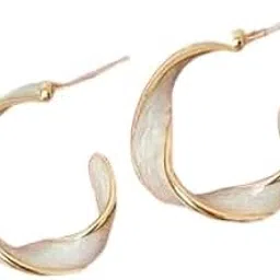 Trendy Twisted Hoop Earrings for Women | Gold Plated Lightweight Statement Earrings | Stylish & Jewelry Gift for Girls White-picture-14