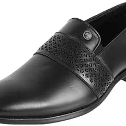 metro Men Leather Formal Laser-Cut Slip-On Shoes image 1